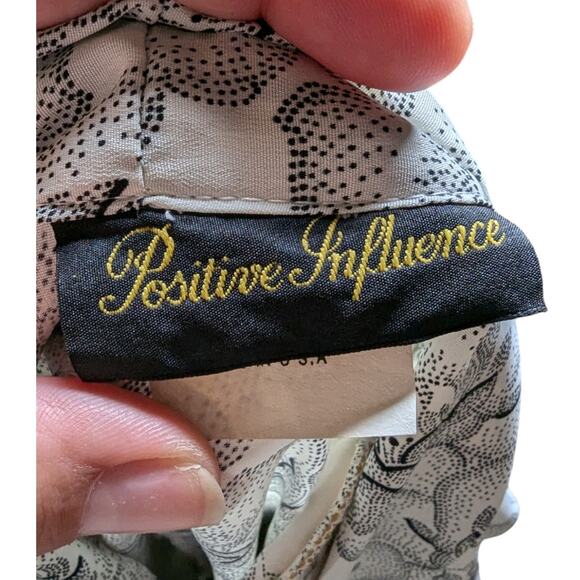 Vtg 1980s Positive Influence White Black Pointillist Floral Drape Midi Dress 7 8 - Picture 6 of 7